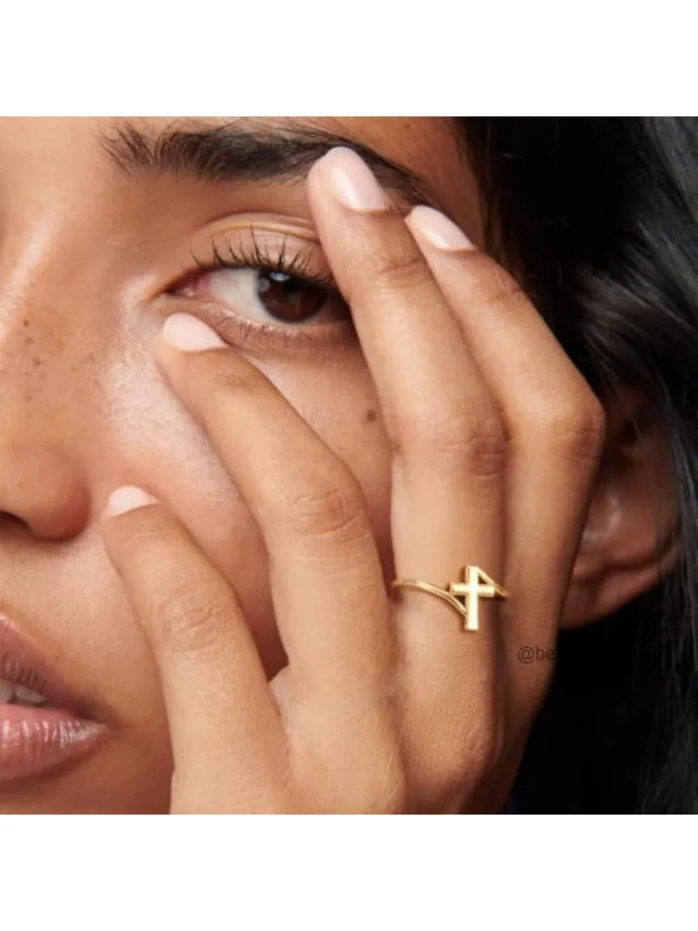 14K Gold Plated Cross Band Ring for Women, Tarnish Resistant Hypoallergenic